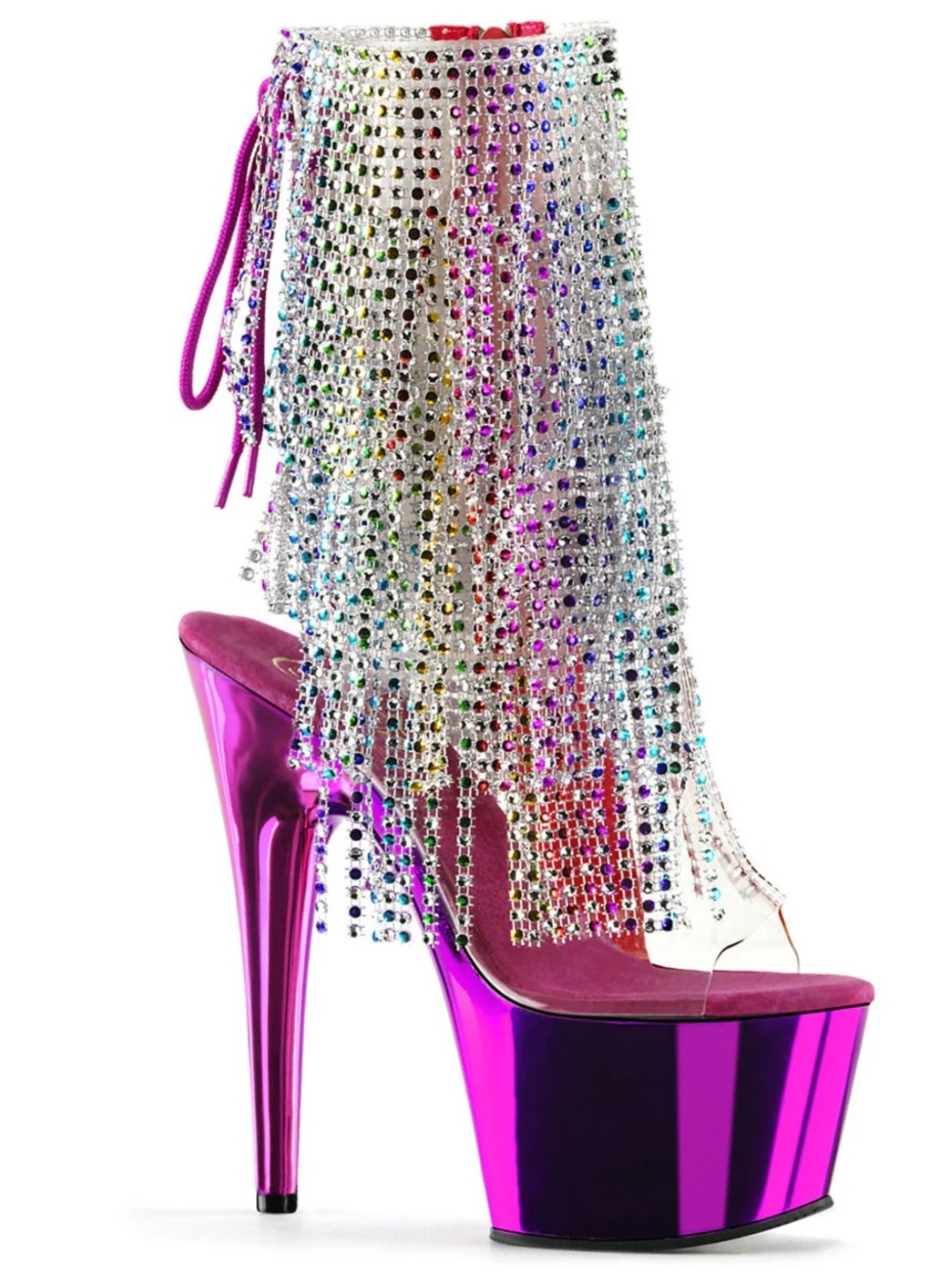 Pleaser Hot Pink Metallic Platform Stiletto with Crystal Fringe